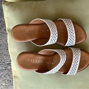 Italian Shoemakers White and Brown Sandals Double-Strap Design